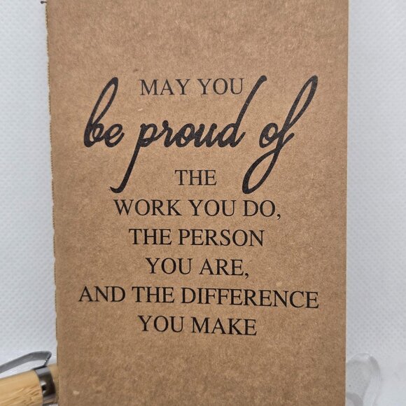 NEW RETIREMENT APPRECIATION TEAM SUCCESS NOTEPAD BAMBOO PEN KEYCHAIN ORGANZA BAG - Picture 3 of 7